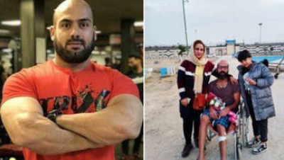 مشاهد صادمة لبطل كمال أجسام إيراني بعد خروجه من السجن